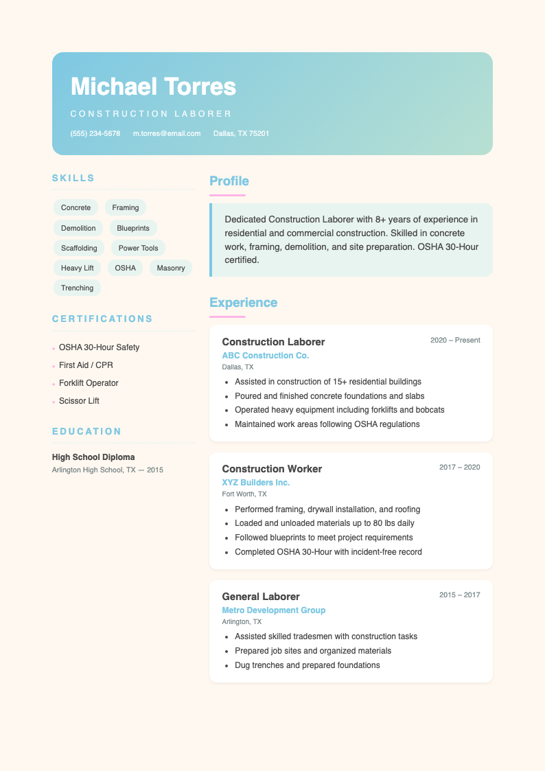 Soft Organic construction laborer resume